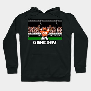 Orange and White Football Gameday Retro 8 Bit Linebacker Hoodie